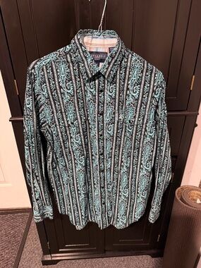 Panhandle Select Black & Teal Paisley Stripe Button-Down Shirt
